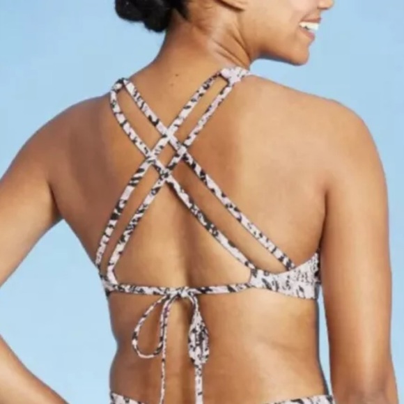 Women’s High Neck Strappy Back Bikini Top Animal Print by all in motion New - Picture 5 of 8